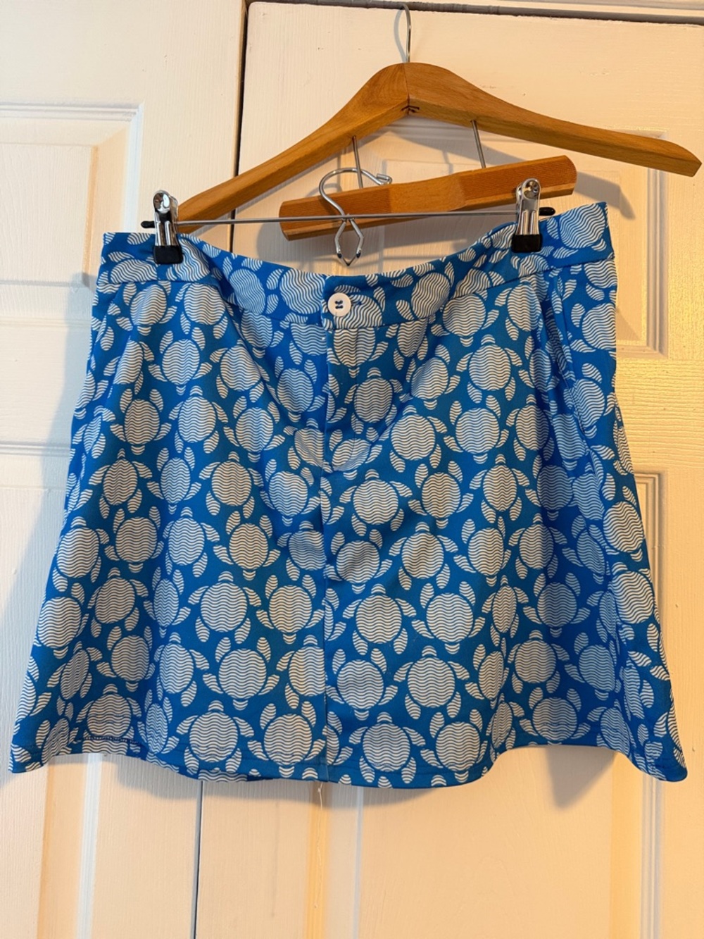 Turtles!!  Blue Printed Mini Skort with Button Waist